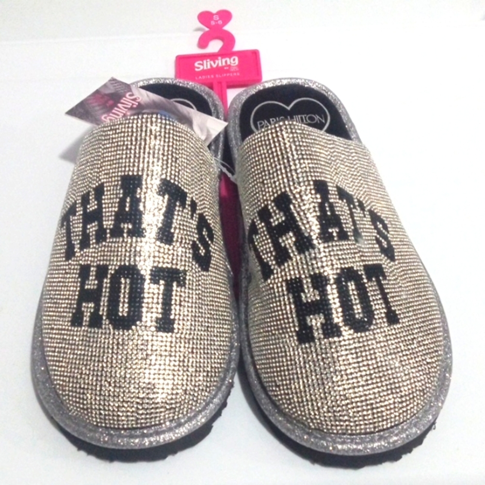 PARIS HILTON RHINESTONE BLACK THAT'S HOT MULE SLIPPERS SIZE 5-6 NWT - Picture 7 of 7